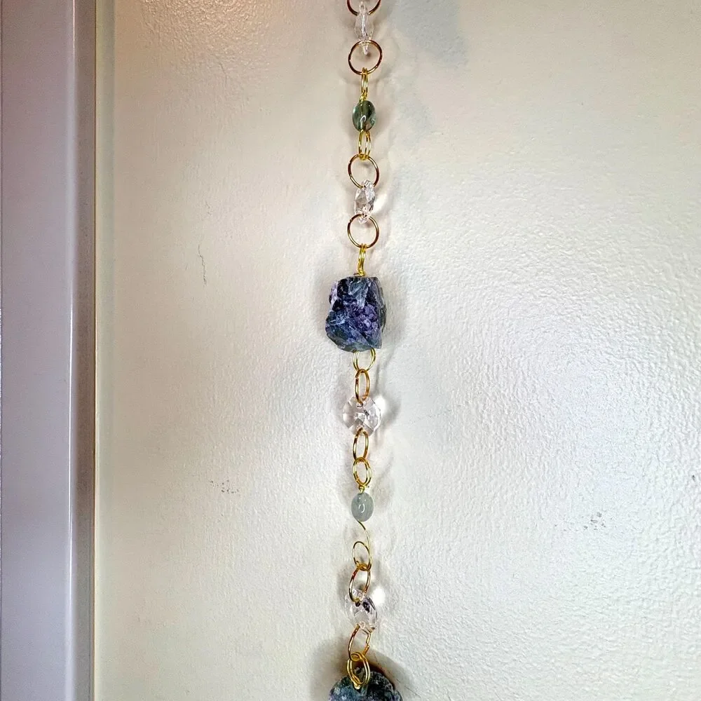 Raw Fluorite and Fluorite Bead Gemstone Wall Hanging